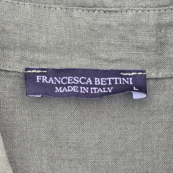 Francesca Bettini Italian Linen Cotton Blend Shirt Dress Sz Large Green Buttons - Picture 2 of 6
